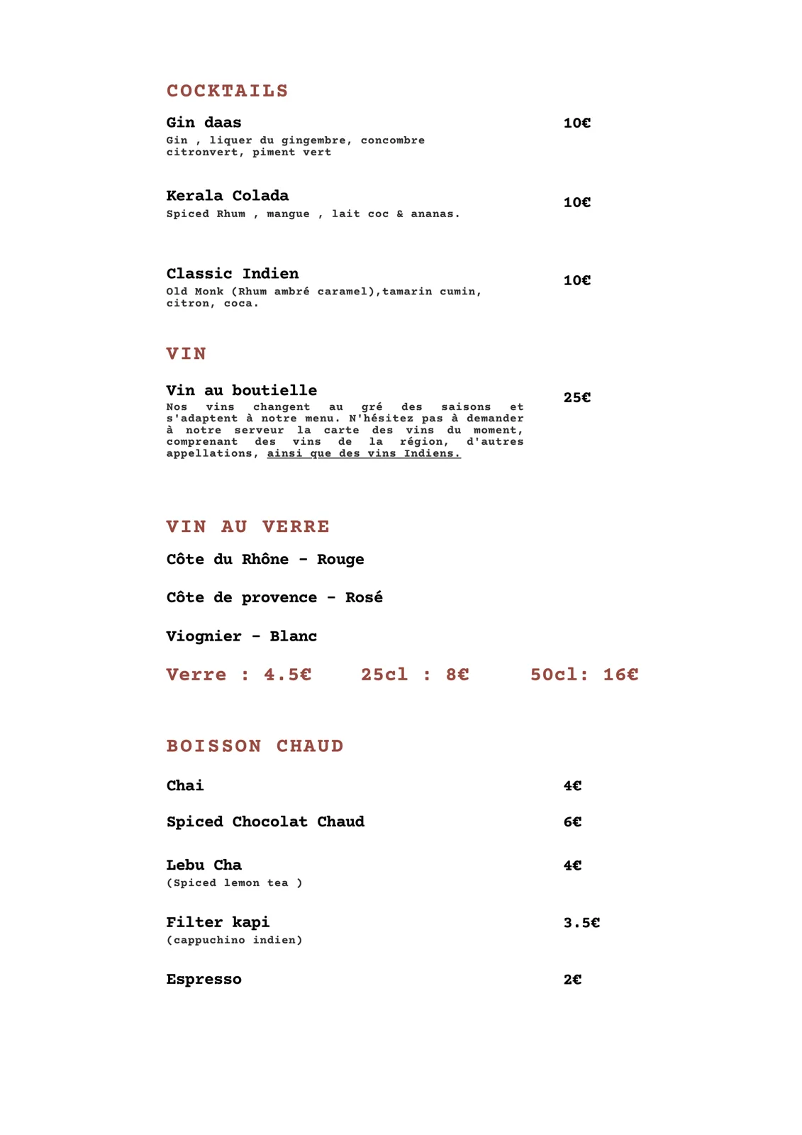Debs Menu New