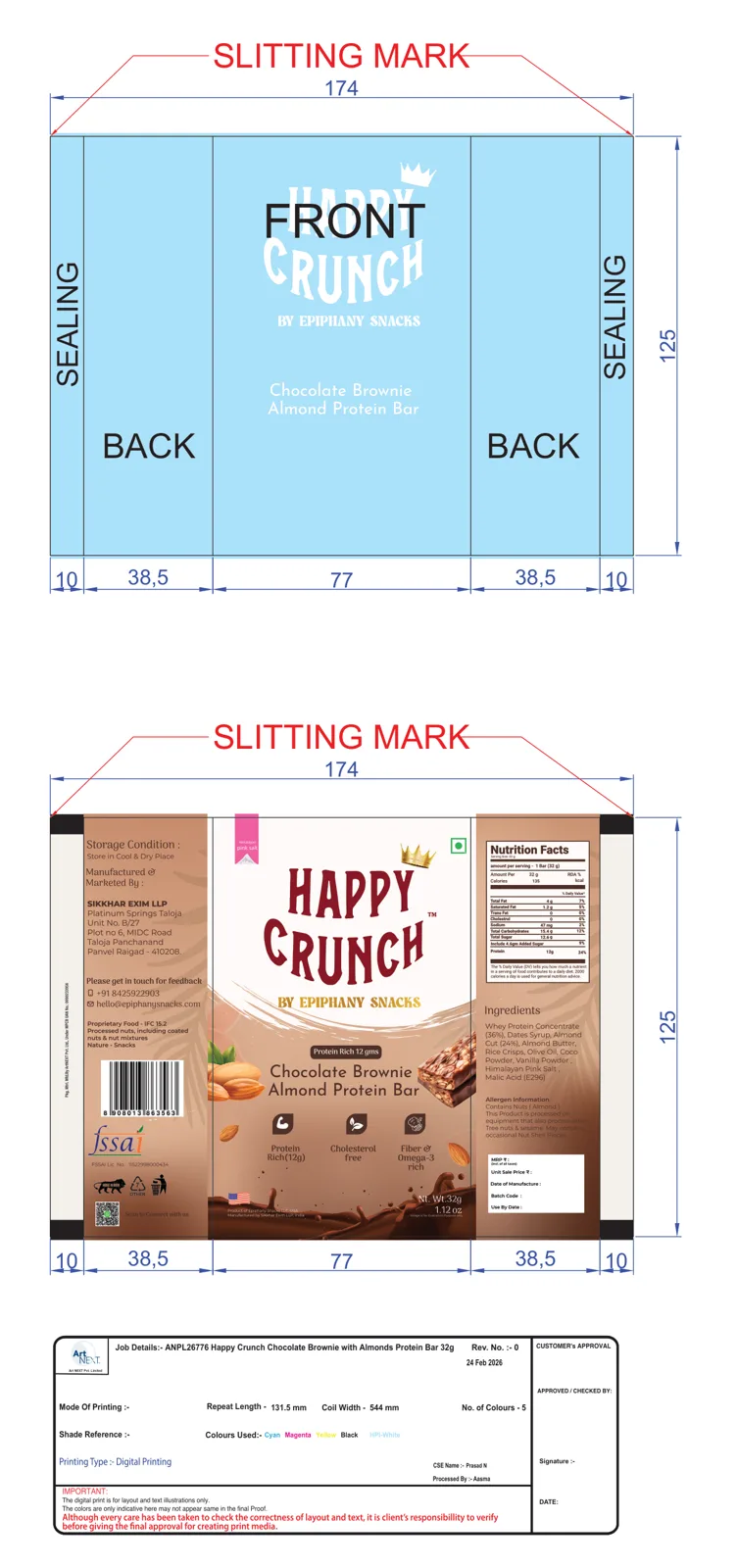 Anpl26776 Happy Crunch Chocolate Brownie With Almonds Protein Bar 32g
