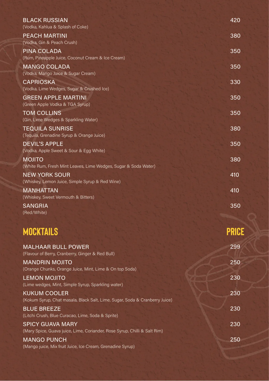 Drinks Menu
