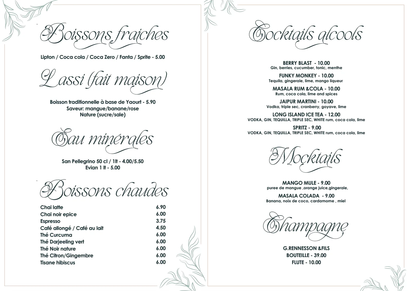 Bar Menu