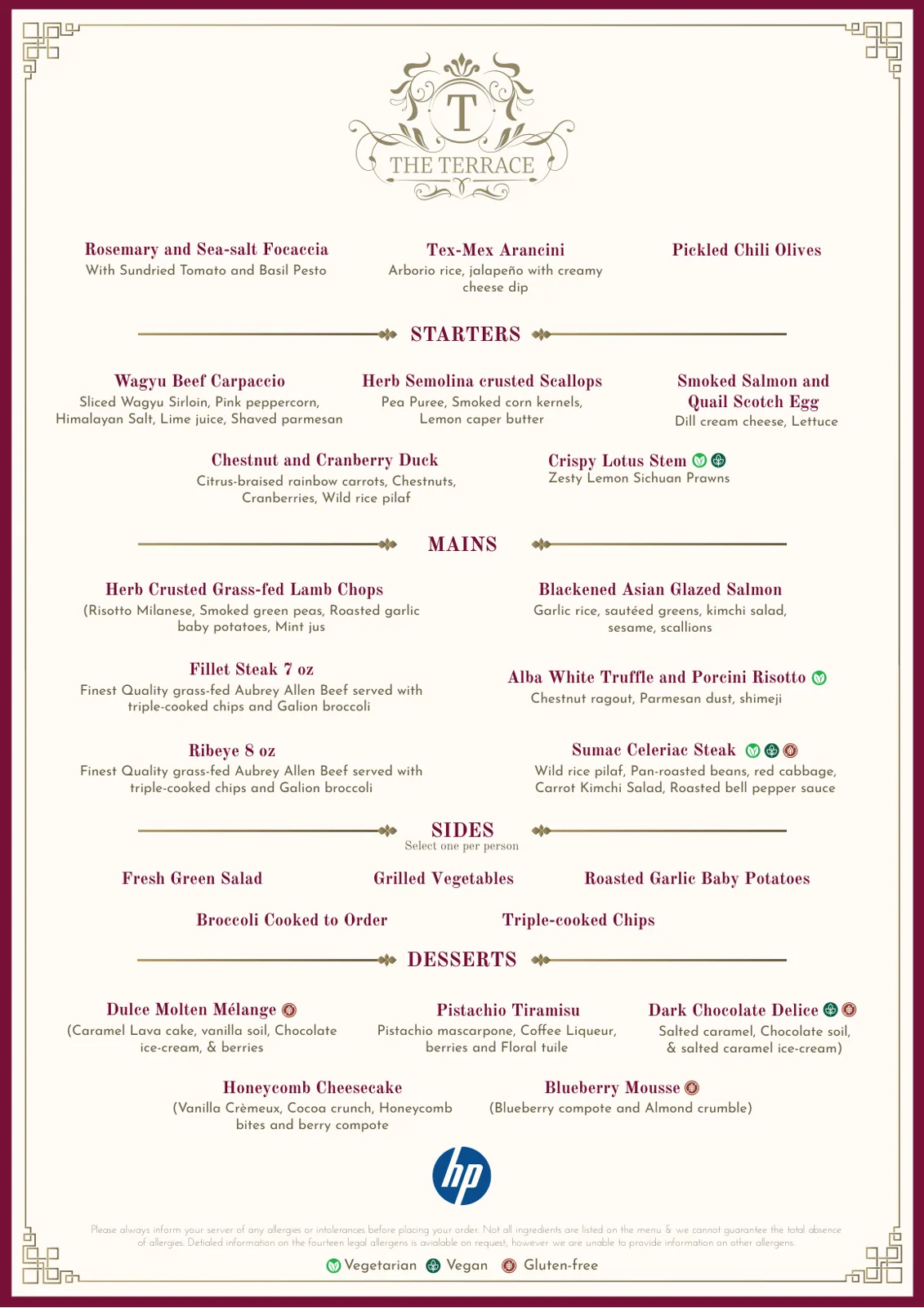 The Terrace Menu B - P