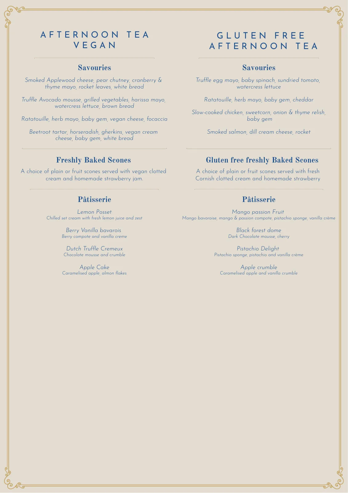 Afternoon Tea Menu